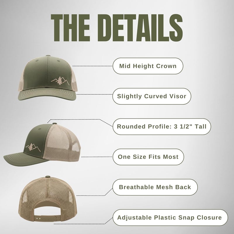 Lindo Trucker Hat [ Great Outdoors Design ] for Men and Women: Mid Profile Cap with Breathable Mesh Back and Adjustable Snap - Image 5